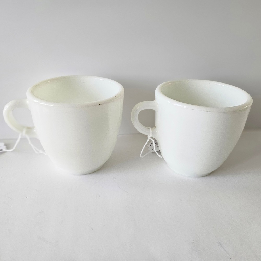 Vtg Pyrex White Milk Glass Coffee Mug Cups SET of 2 - Great